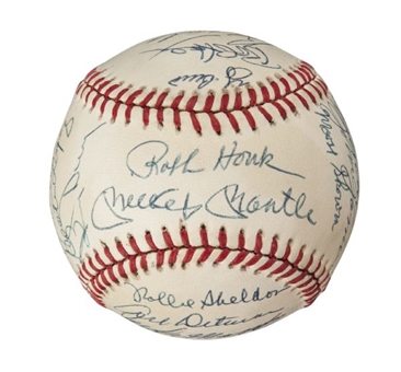 1961 New York Yankees Reunion Team Signed Baseball With 33 Signatures Including Mantle